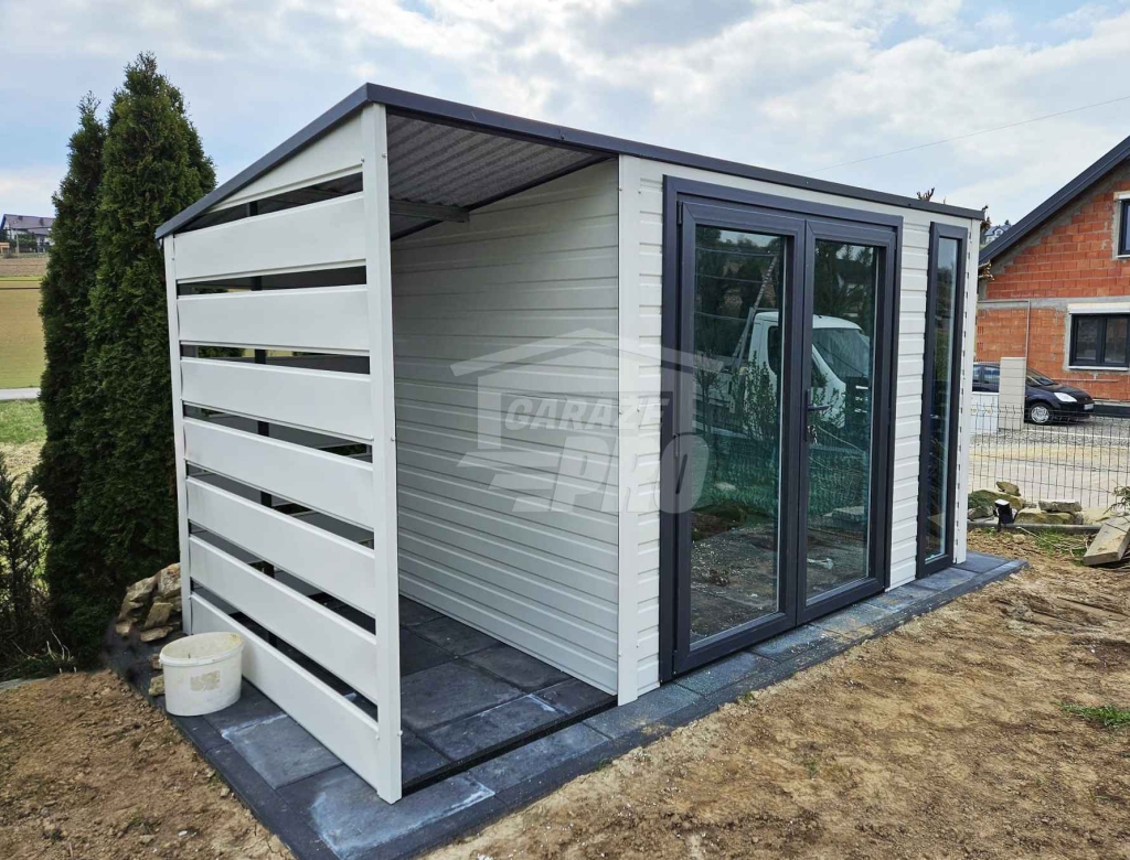 Schowek domek ogrodowy 3,5x2 m + wiata 1x3 m drzwi PCV 2x okno GP748 Łuków - zdjęcie 4