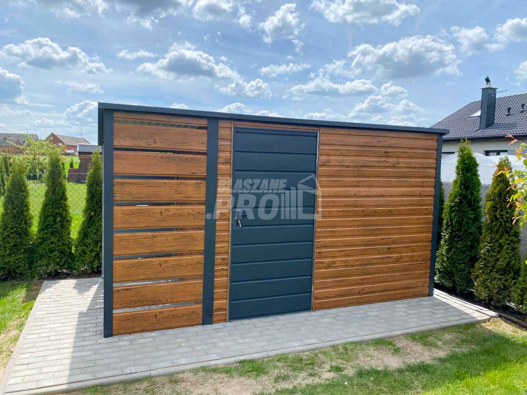 Schowek - Domek Ogrodowy 3x2m + wiata  jasny orzech  spad w tył GP549 Płock - zdjęcie 2