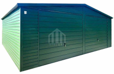 Garaż blaszany 7x5m - 2x brama uchylna - zielony - dwuspad SO136