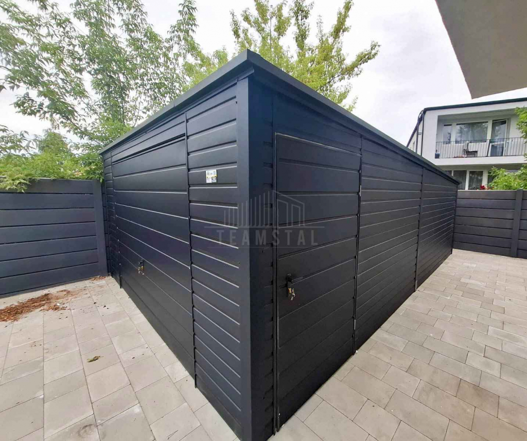 Garaż blaszany 5x6m - brama uchylna - drzwi czarny rynna dach TS1178 Police - zdjęcie 3