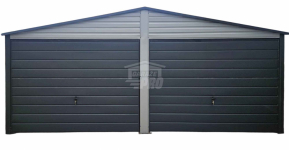 Garaż blaszany 6x6 - 2x Brama brudny biały Dach dwuspadowy GP593