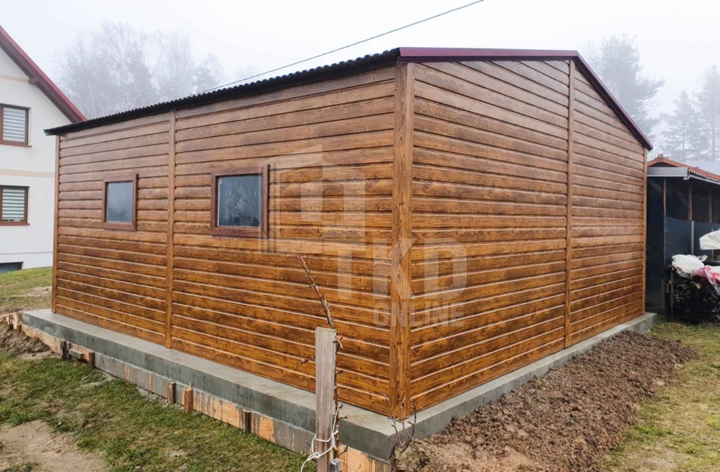 Garaż Blaszany 6x6  Brama uchylna drewnopodobny dach dwuspadowy TKD201 Grunwald - zdjęcie 3