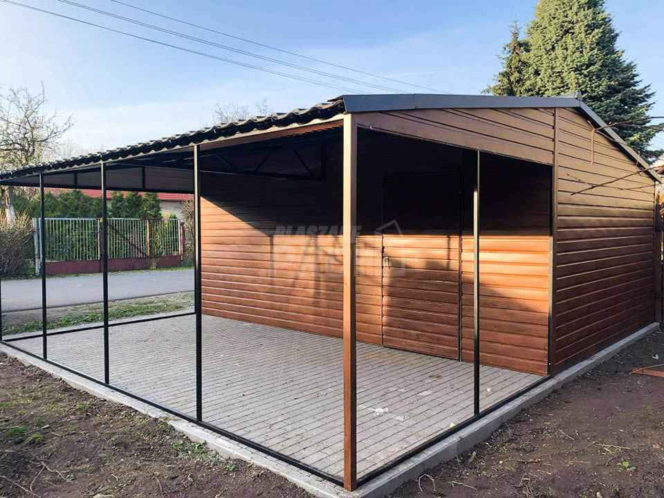 Garaż blaszany 4x6 + wiata 3m Brama uchylna - Blachodachówka GP88 Żnin - zdjęcie 11