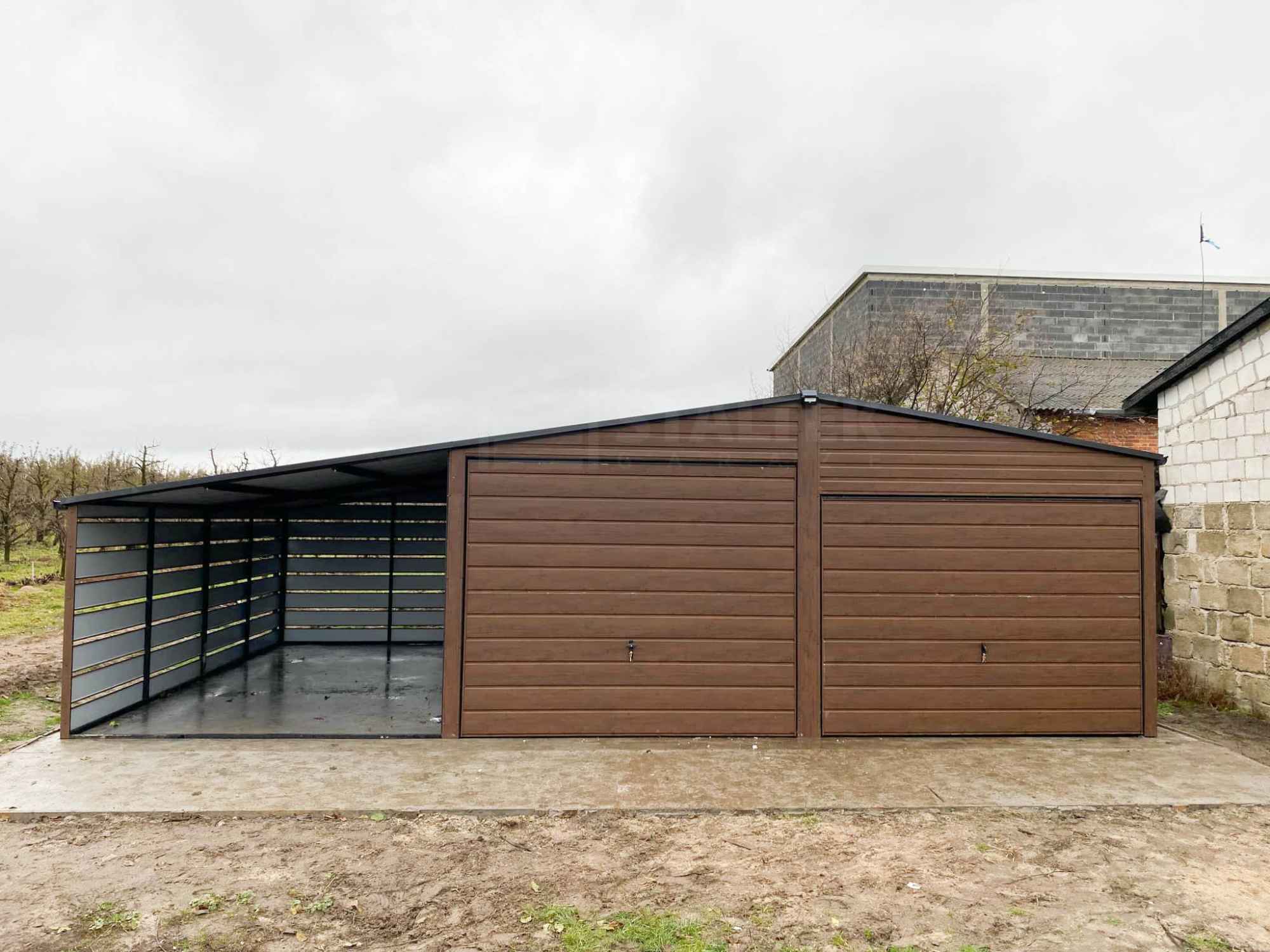 Garaż blaszany 6x6m wiata 3m 2x Brama  drewnopodobny Dach rynny ST192 Nowy Sącz - zdjęcie 2