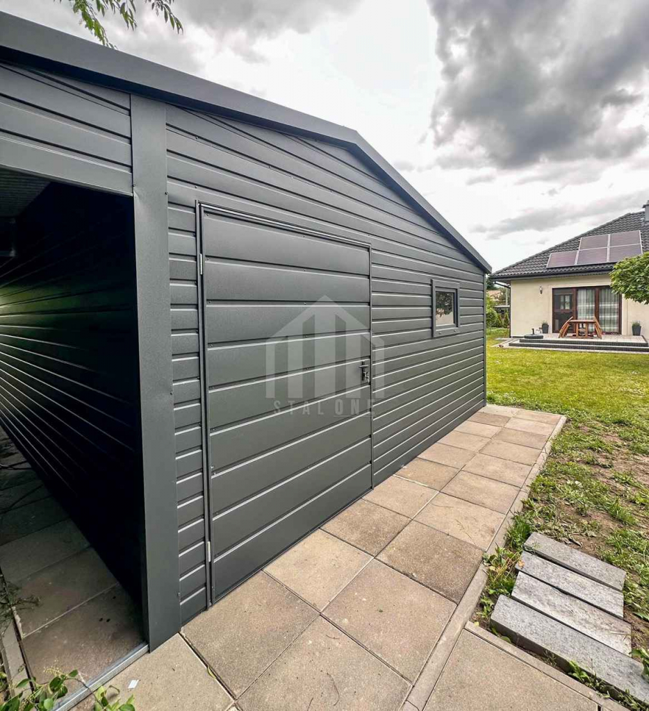 Schowek domek ogrodowy 4,5x5 + wiata drzwi okno blachodachówka SO154 Grunwald - zdjęcie 3