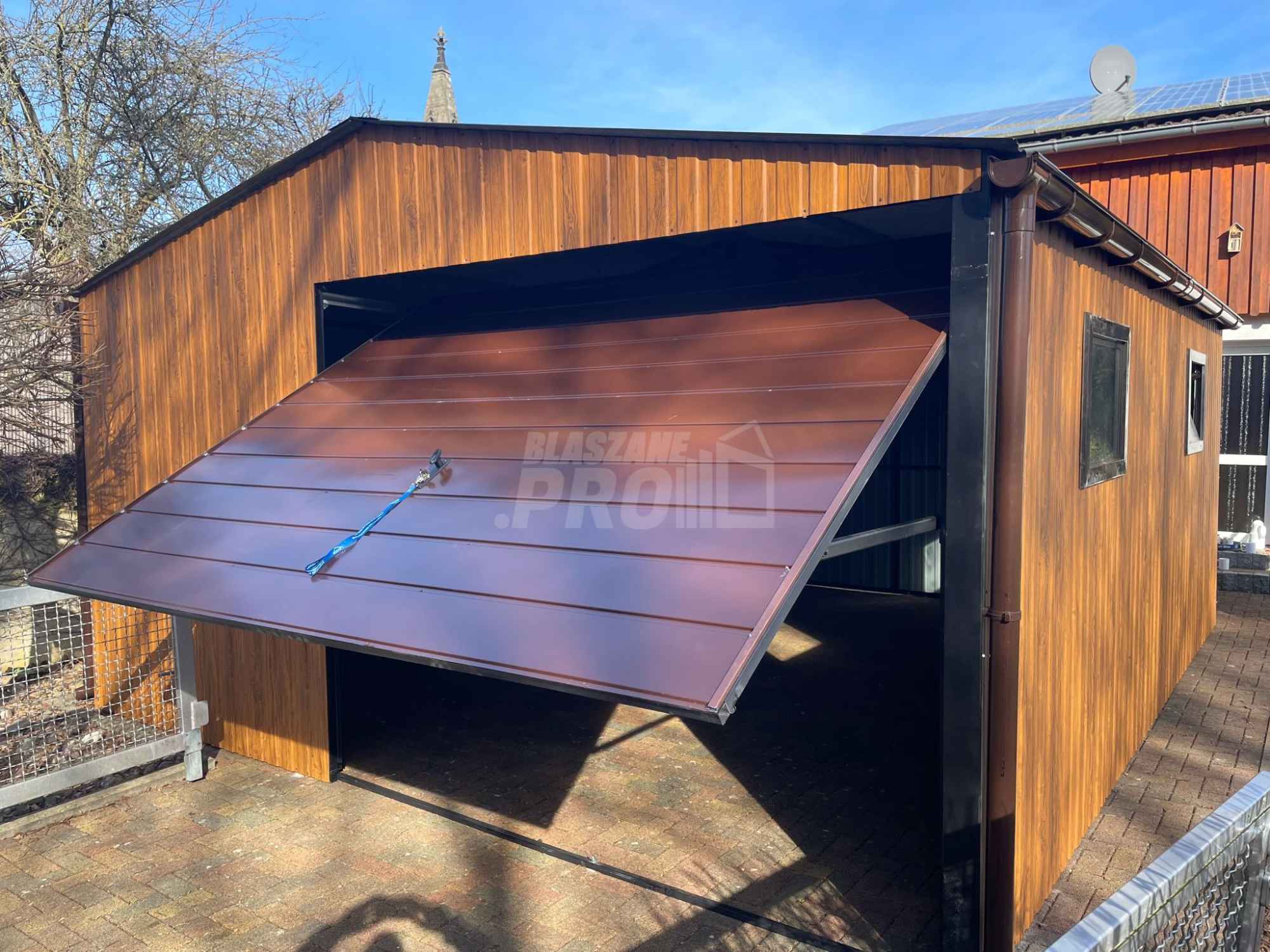 Garaż blaszany 5,5x6 2x Brama uchylna + drzwi + 2x okno - rynny GP278 Dobre Miasto - zdjęcie 12