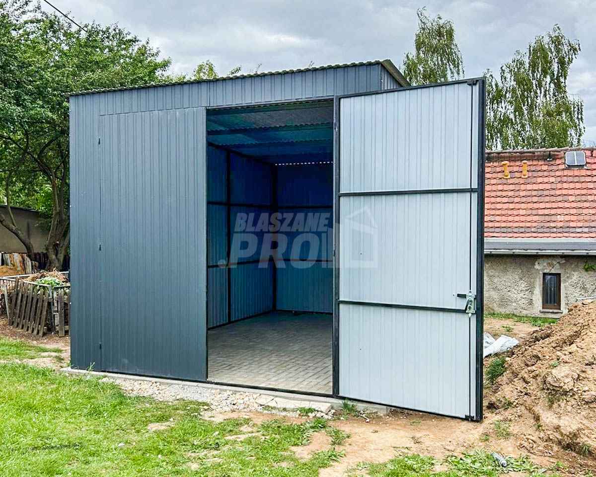 Garaż Blaszany 3x5,5m Brama Dwuskrzydłowa Dach spad w tył GP411 Turek - zdjęcie 3