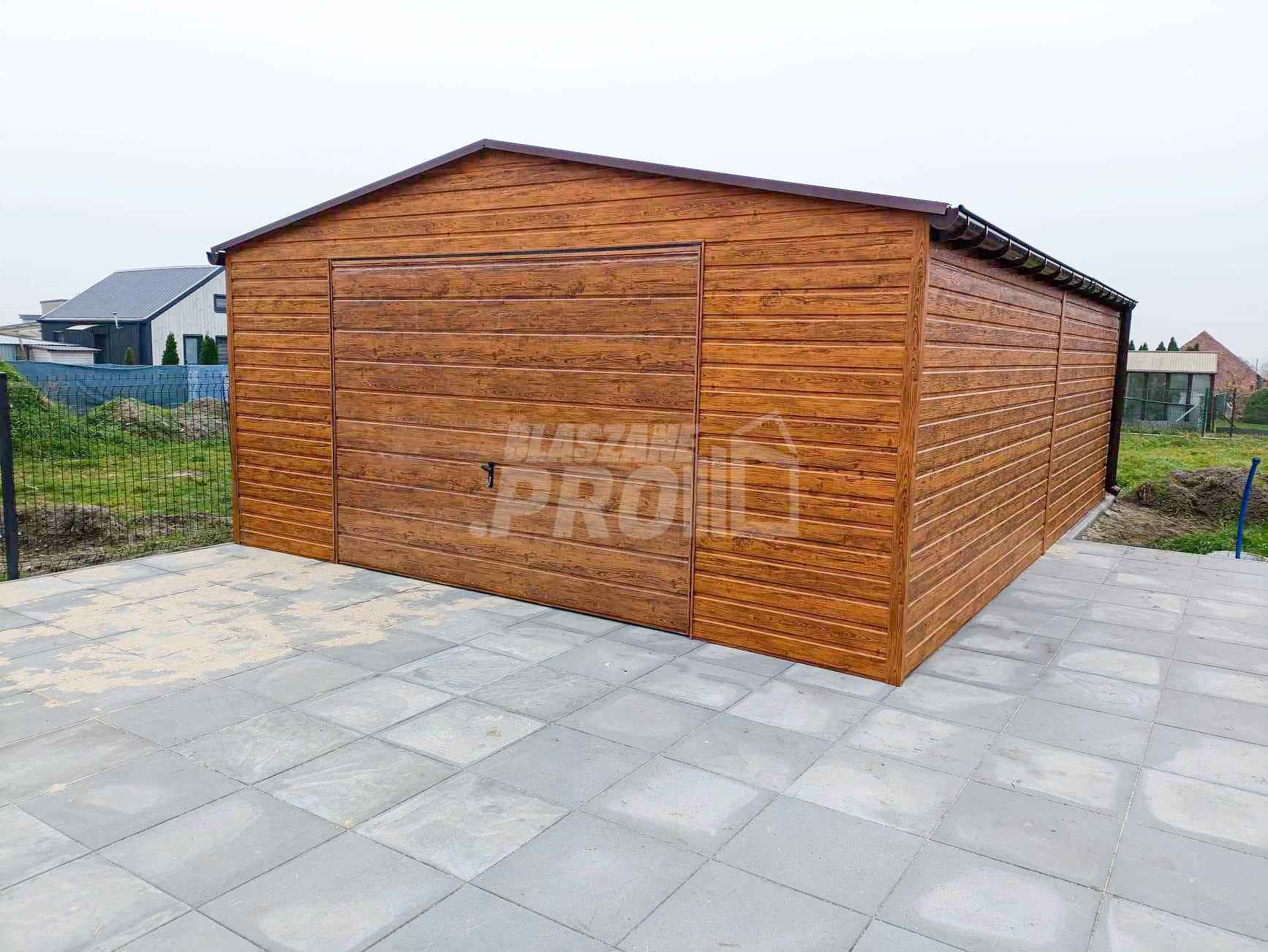 Garaż blaszany 6x6m  drewnopodobny rynny - dach dwuspadowy GP447 Toruń - zdjęcie 6