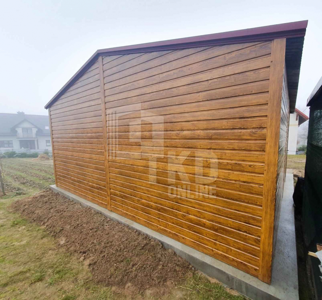 Garaż Blaszany 6x6  Brama uchylna drewnopodobny dach dwuspadowy TKD201 Grunwald - zdjęcie 2