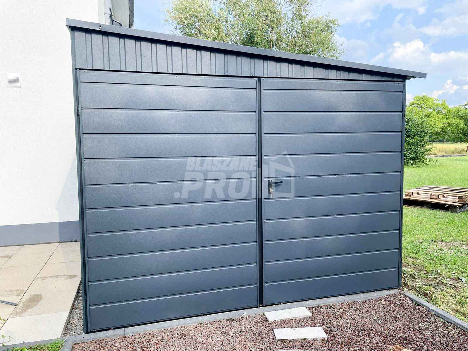 Garaż blaszany 3x9 2x Brama uchylna + antracyt  spad w bok GP191 Grunwald - zdjęcie 12