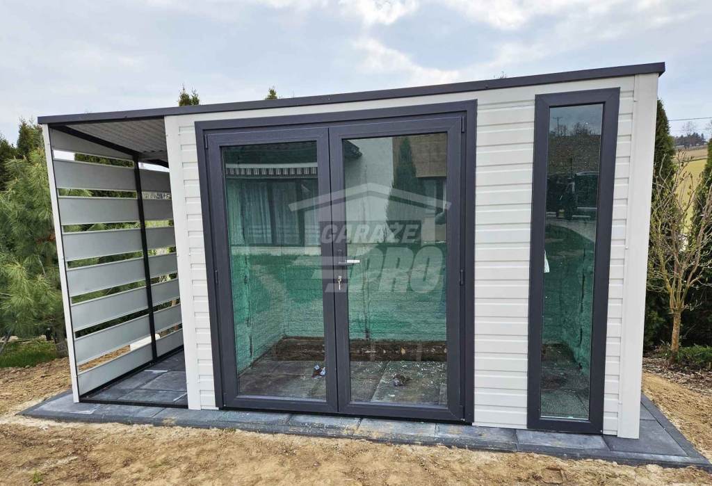 Schowek domek ogrodowy 3,5x2 m + wiata 1x3 m drzwi PCV 2x okno GP748 Łuków - zdjęcie 3