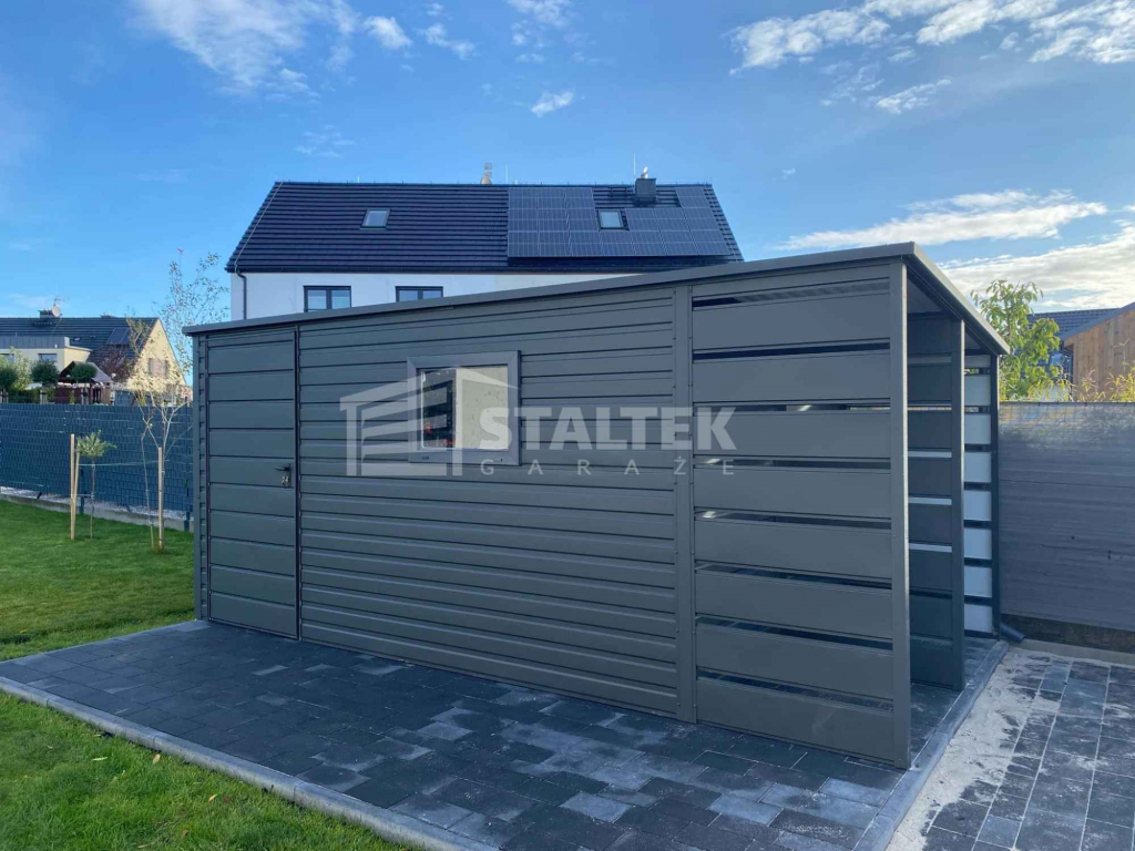 Schowek - Domek ogrodowy 3,8x2,5m + wiata 1,2m drzwi okno dach ST149 Płock - zdjęcie 3