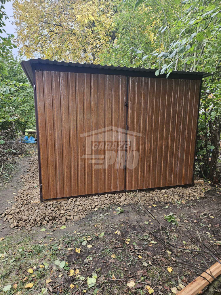 Garaż blaszany 3x4 Brama - ciemny orzech - drewnopodobny Dach GP576 Miastko - zdjęcie 2