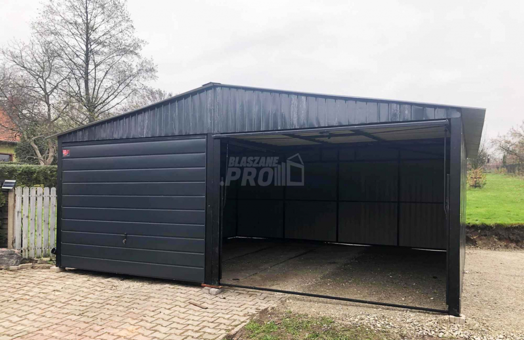 Garaż blaszany 6x6 2x Brama uchylna Czarny Dach dwuspadowy  GP149 Ruda Śląska - zdjęcie 5