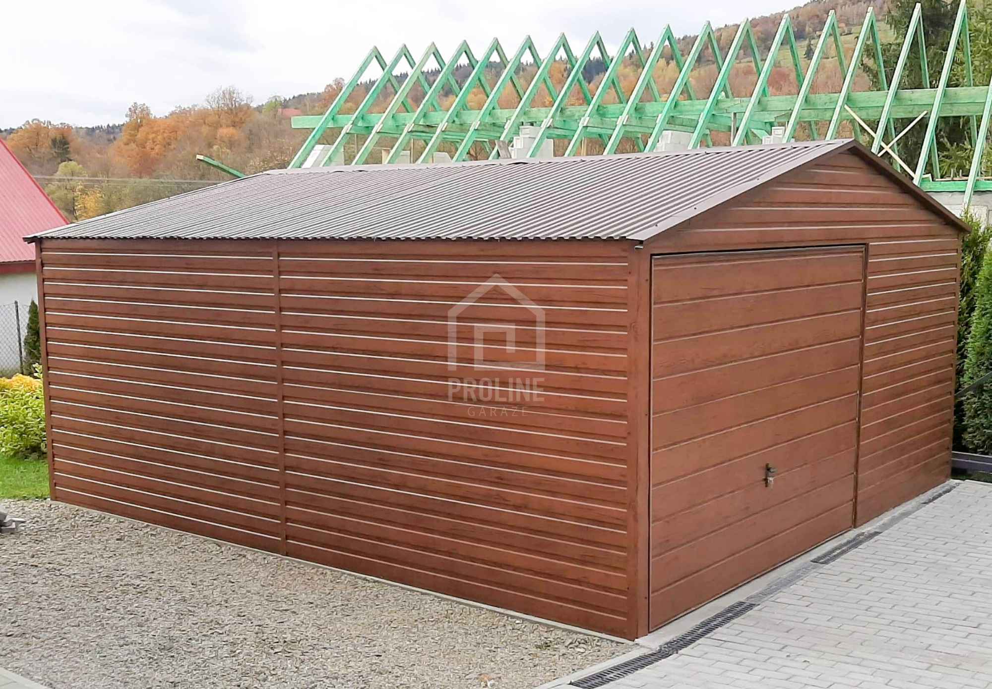 Garaż blaszany 5x5 Brama uchylna drewnopodobny Dach dwuspadowy PLG117 Brzesko - zdjęcie 2