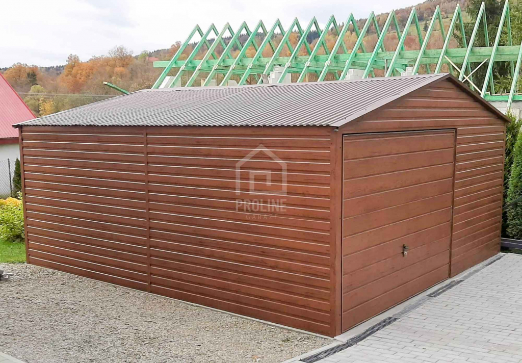 Garaż blaszany 5x5 Brama uchylna drewnopodobny Dach dwuspadowy PLG117 Brzesko - zdjęcie 2