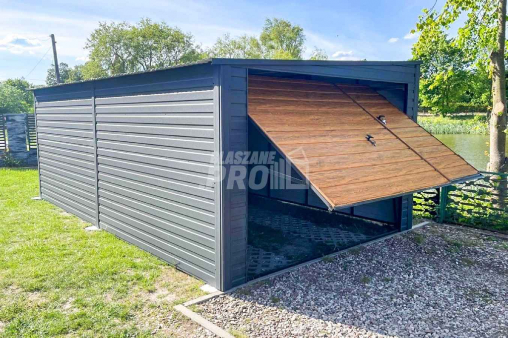 Garaż Blaszany 4x6m Brama Uchylna Drzwi  Antracyt Drewnopodobny GP406 Września - zdjęcie 3