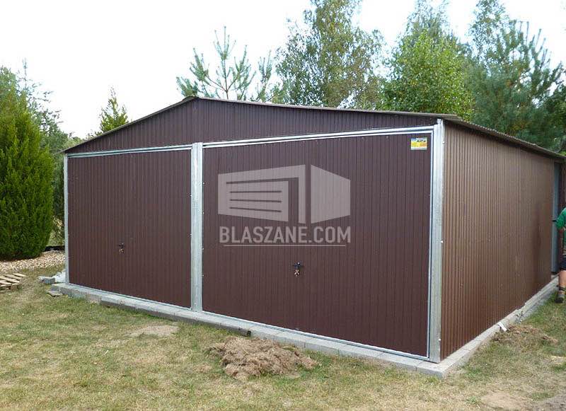 Garaż Blaszany 6x6 - 2x Brama - ciemny brąz - dach dwuspadowy BL114 Psie Pole - zdjęcie 2