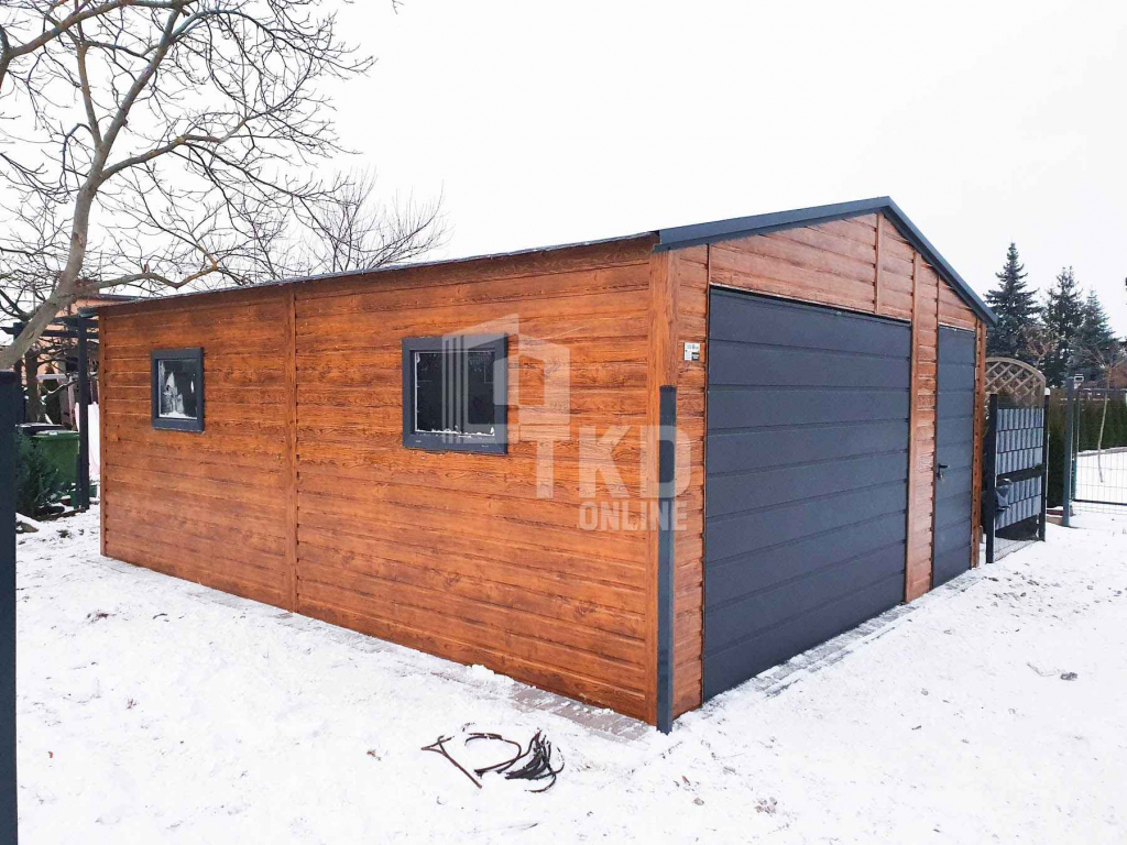 Garaż Blaszany 5x5 Brama - drzwi 2x okno jasny orzech  Antracyt TKD90 Mrągowo - zdjęcie 6