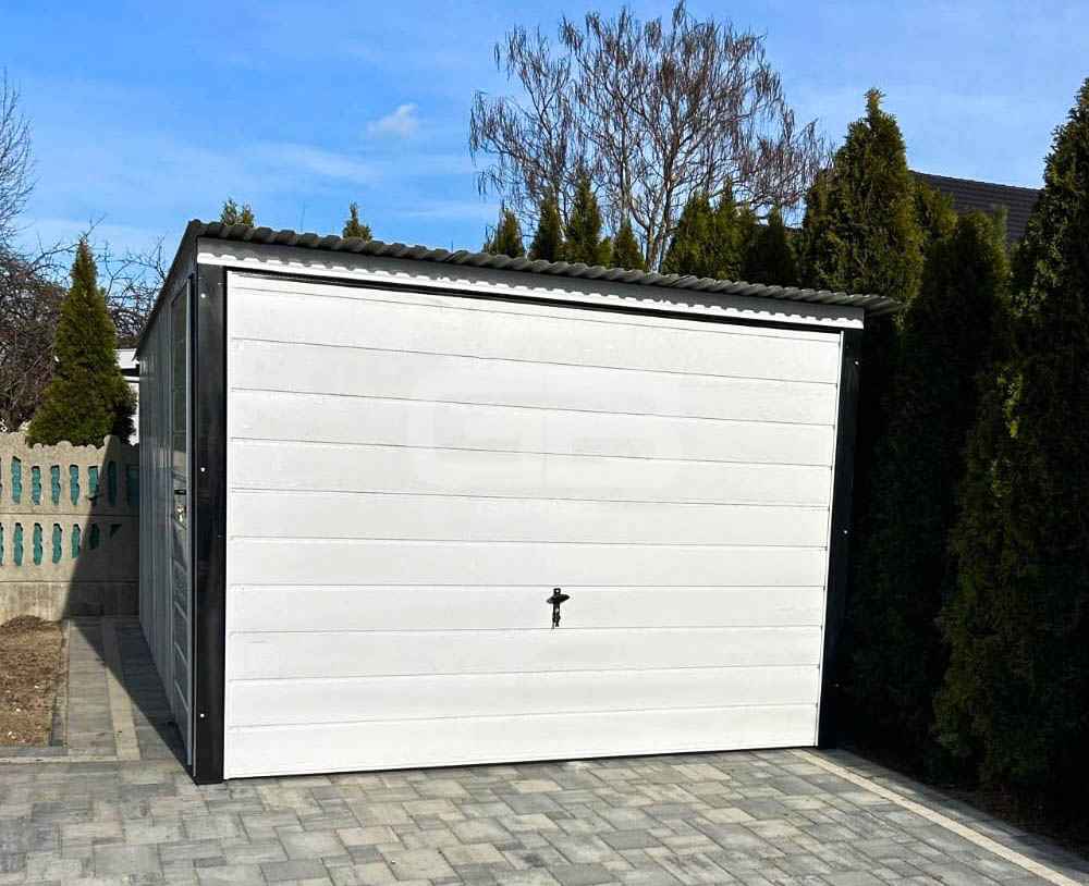 Garaż blaszany 3x5 brama uchylna - drzwi - Biały Dach spad w tył GB141 Elbląg - zdjęcie 2