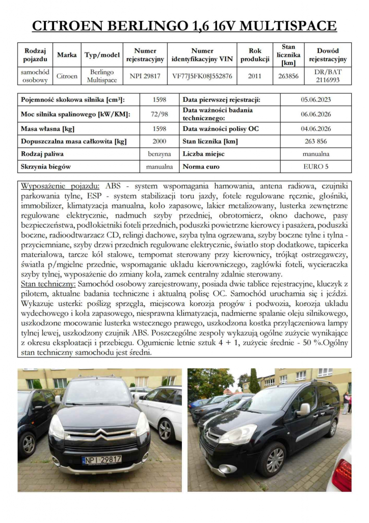Syndyk sprzeda Citroen Berlingo z 2011r. Pisz - zdjęcie 2