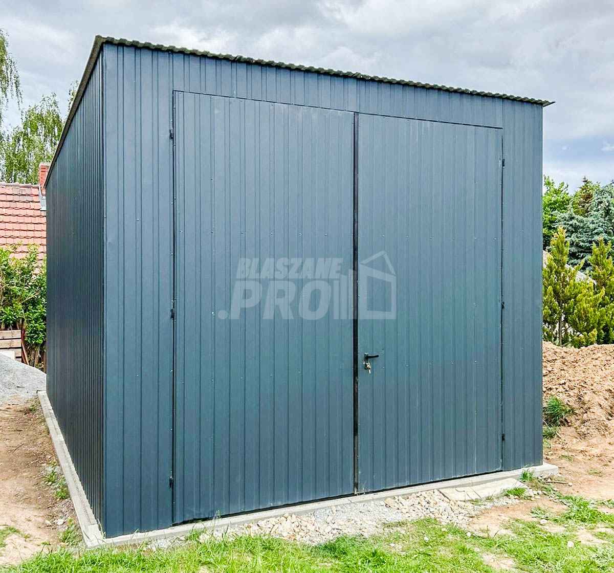Garaż Blaszany 3x5,5m Brama Dwuskrzydłowa Dach spad w tył GP411 Turek - zdjęcie 5
