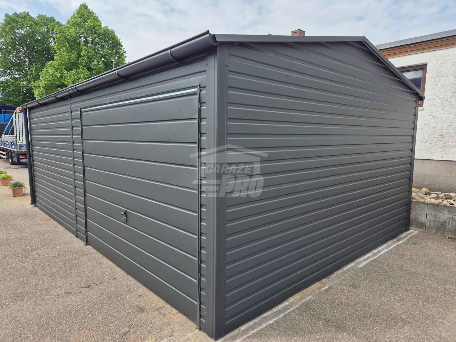 Garaż blaszany 3,5x5 2x Brama Antracyt Dach dwuspadowy rynna GP573 Kościerzyna - zdjęcie 7