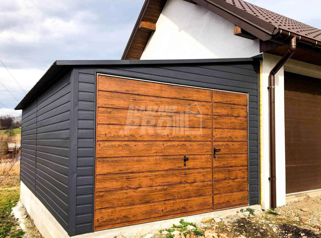 Garaż blaszany 3,5x6 Brama uchylna z drzwiami antracyt spad w bokGP90 Nowy Tomyśl - zdjęcie 4