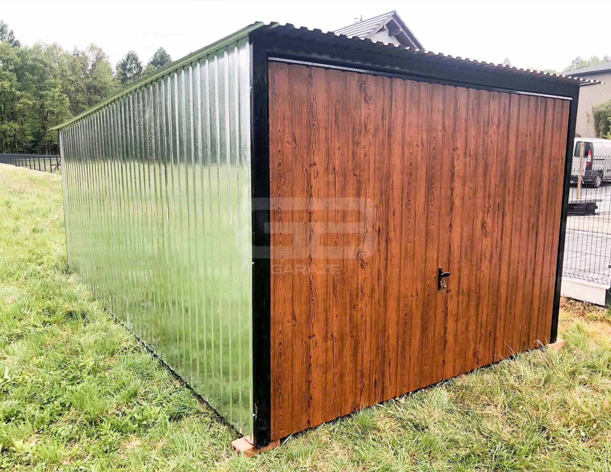 Garaż blaszany 3x5 Brama uchylna - ocynk - brama - ciemny orzech GB142 Gdańsk - zdjęcie 2