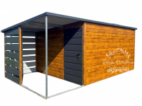 Schowek - Domek Ogrodowy 4x3m + wiata 1,5m - Drzwi Jasny orzech  ID557