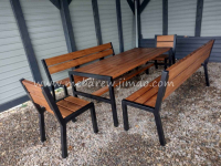 Stół loft ogrodowy drewno+metal ławki fotele zestaw mebli Tokarnia - zdjęcie 5