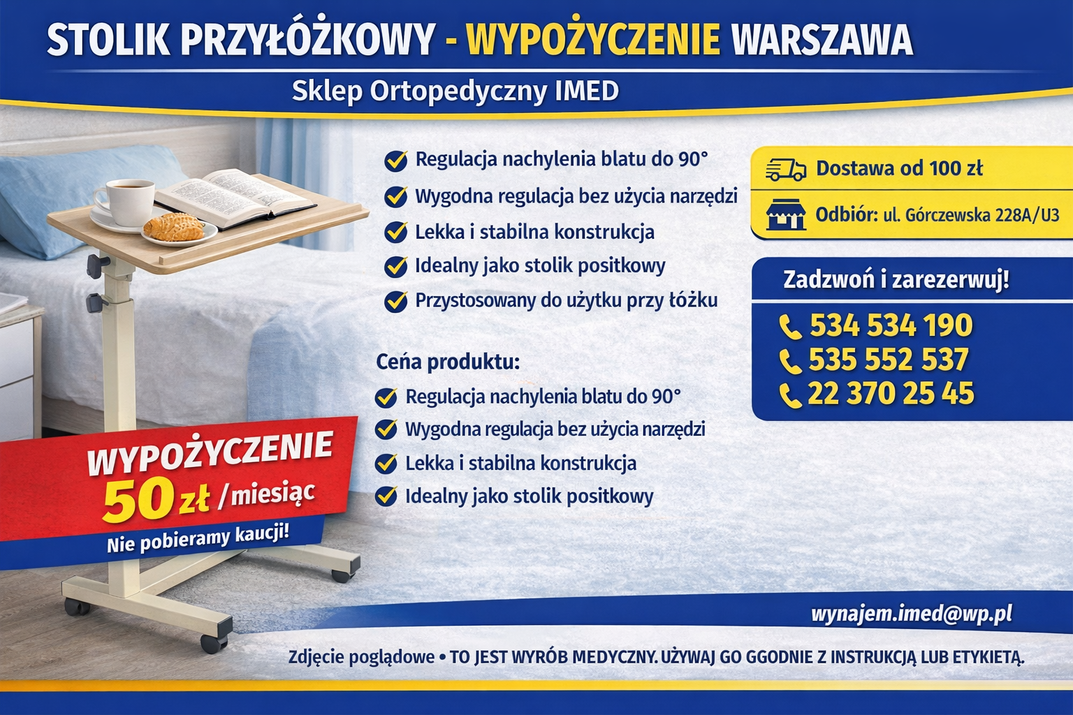 Stolik przyłóżkowy – wypożyczenie Warszawa | Sklep Ortopedyczny IMED Bemowo - zdjęcie 1