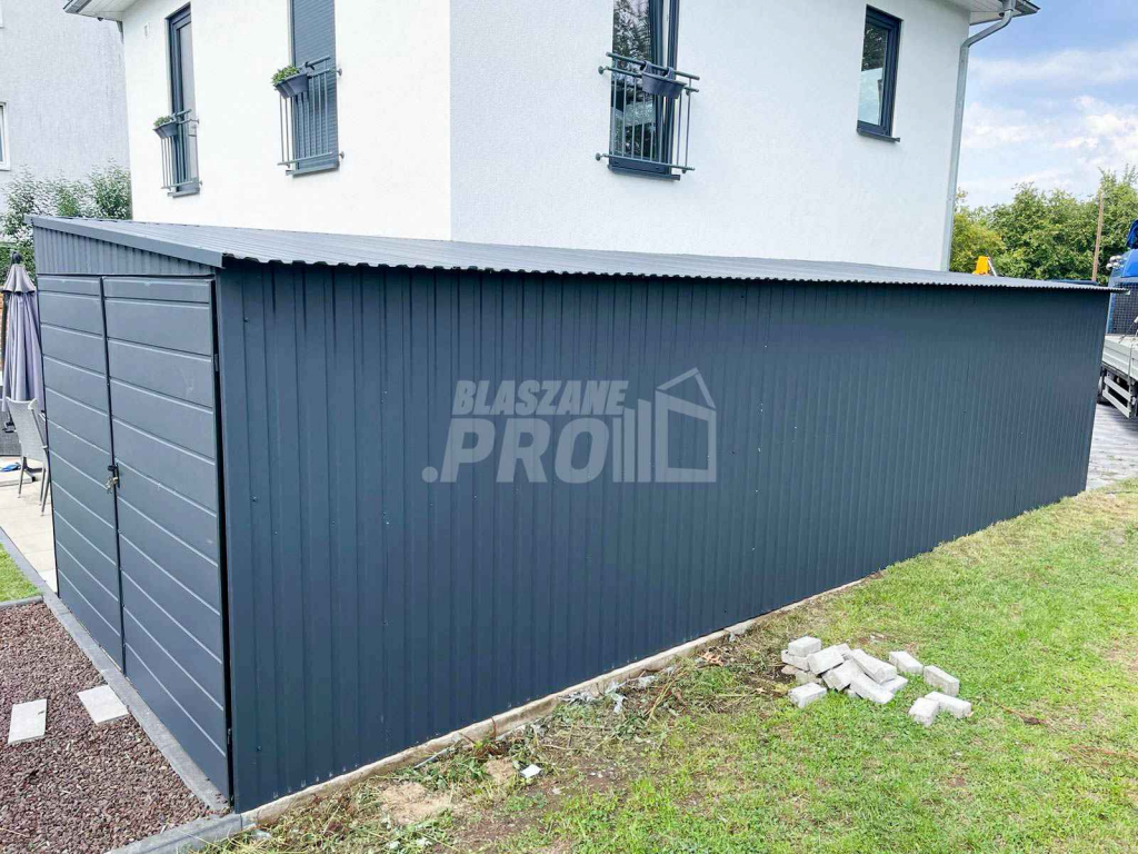 Garaż blaszany 3x9 2x Brama uchylna + antracyt  spad w bok GP191 Grunwald - zdjęcie 8