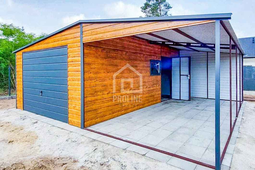 Garaż Blaszany 4x6m + Wiata 4x6m Brama Uchylna Okno Drzwi -dach PLG141 Braniewo - zdjęcie 4