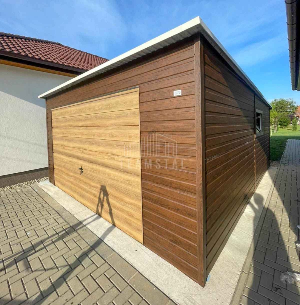 Garaż blaszany 4,5x6 m brama uchylna drzwi 2x okno rynna dach TS1300 Police - zdjęcie 2