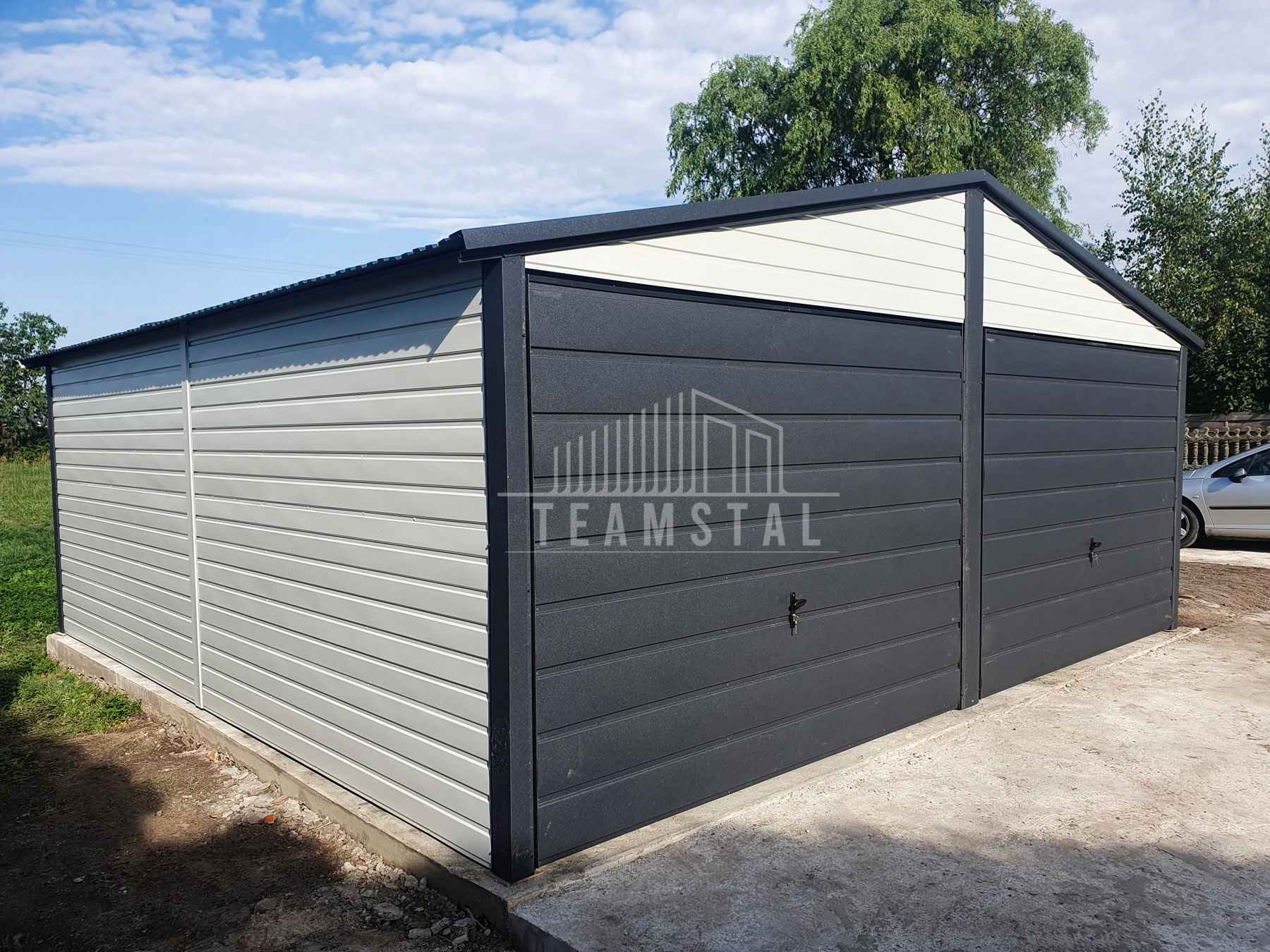 Garaż Blaszany 6x6 - 2x Brama - Antracyt + Biały dach dwuspadowy TS541 Żnin - zdjęcie 5