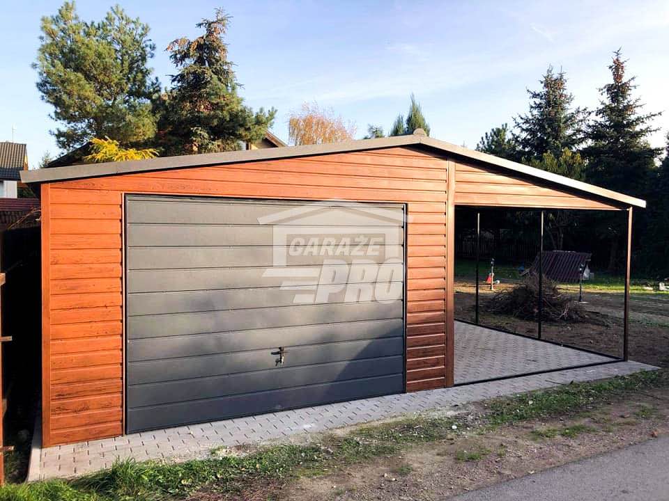 Garaż blaszany 4x6 + wiata 3m drewnopodobny Dach dwuspadowy GP88 Bochnia - zdjęcie 7