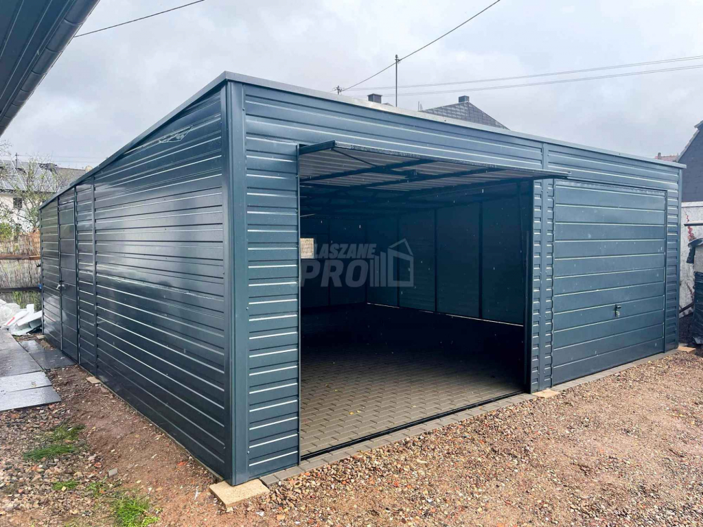 Garaż blaszany 7x6 2x Brama uchylna + drzwi antracyt spad w tył GP161 Niepołomice - zdjęcie 9