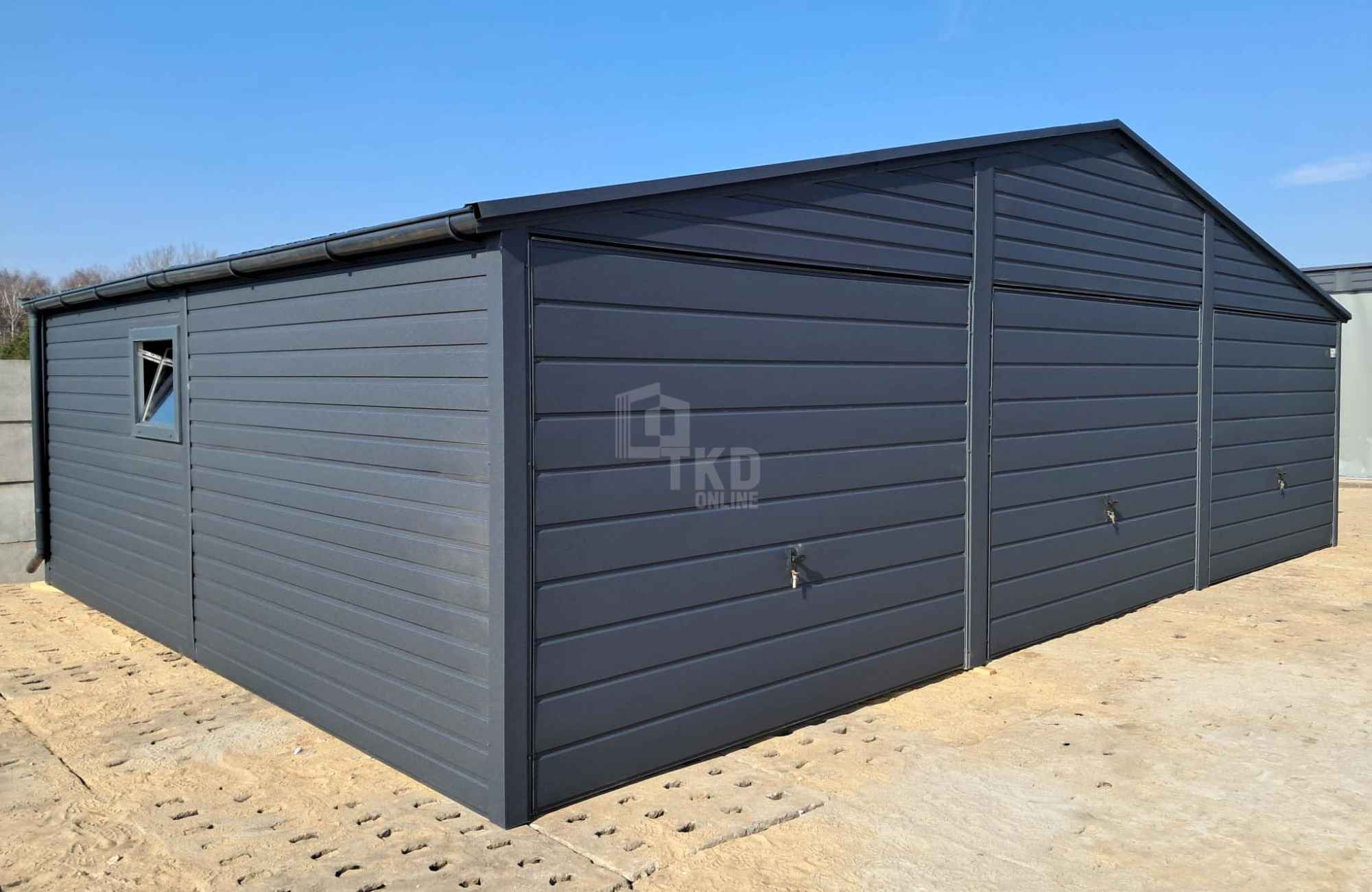 Garaż blaszany 9x6m 3x Brama uchylna okno rynny dach dwuspadowy TKD254 Szczecin - zdjęcie 6