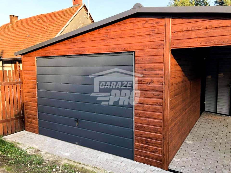 Garaż blaszany 4x6 + wiata 3m drewnopodobny Dach dwuspadowy GP88 Bochnia - zdjęcie 4