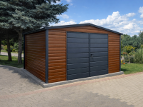 Garaż Blaszany dwuspadowy 4x5 Złoty Dąb + Ciemny Grafit Brama