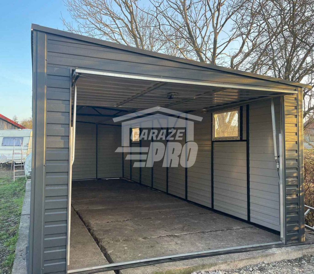 Garaż blaszany 3,5x8 brama uchylna 2x okno antracyt spad w prawo GP274 Nowy Dwór Mazowiecki - zdjęcie 3
