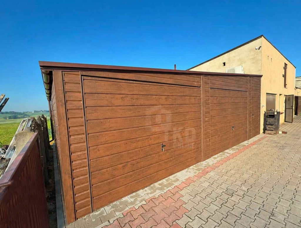 Garaż blaszany 8,5x6 m 2x brama drzwi dach spad na bok rynny TKD464 Stargard - zdjęcie 3