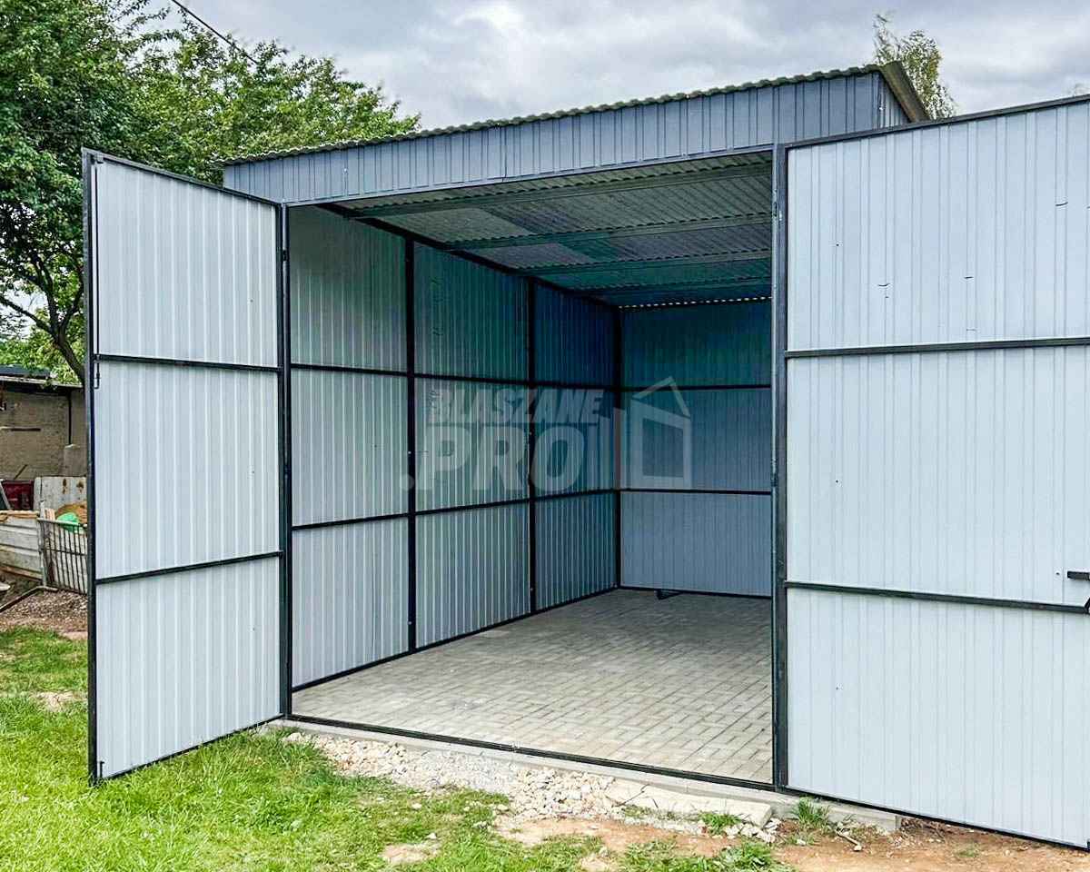 Garaż Blaszany 3x5,5m Brama Dwuskrzydłowa Dach spad w tył GP411 Turek - zdjęcie 2