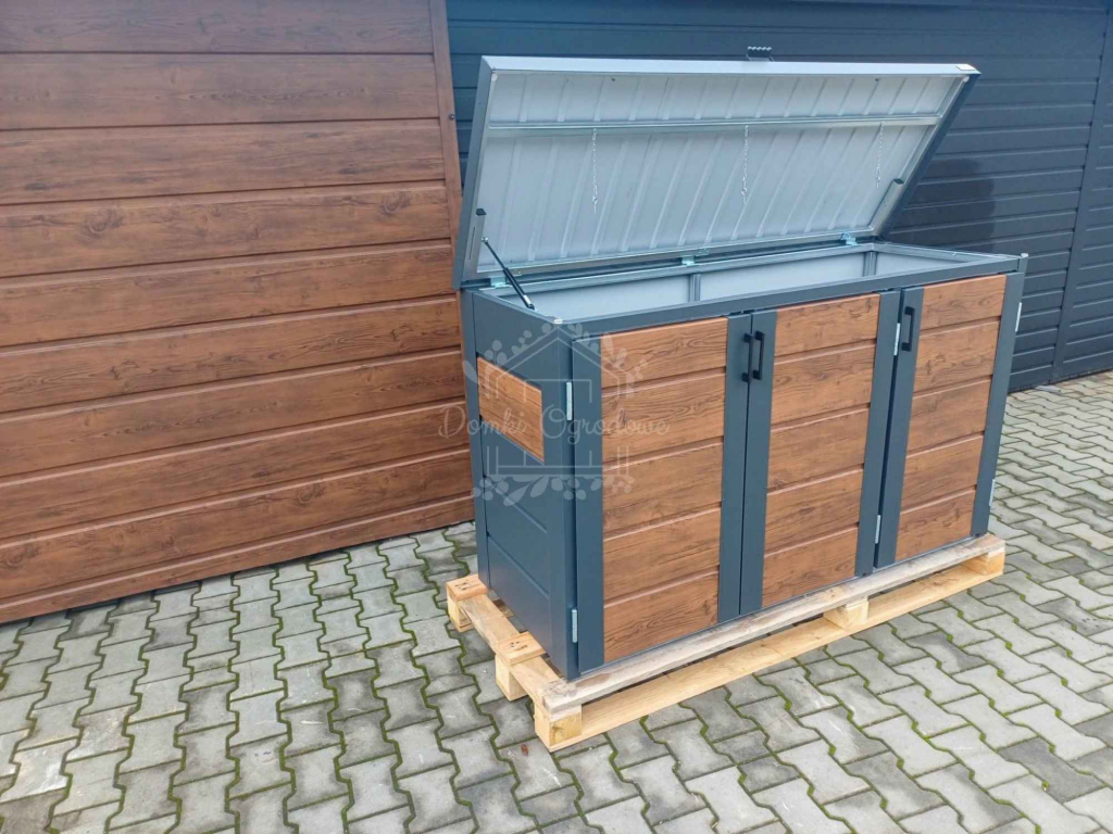 Zabudowa koszy na śmieci 177x65x110 cm 3x120L antracyt + orzech ID867 Grudziądz - zdjęcie 5