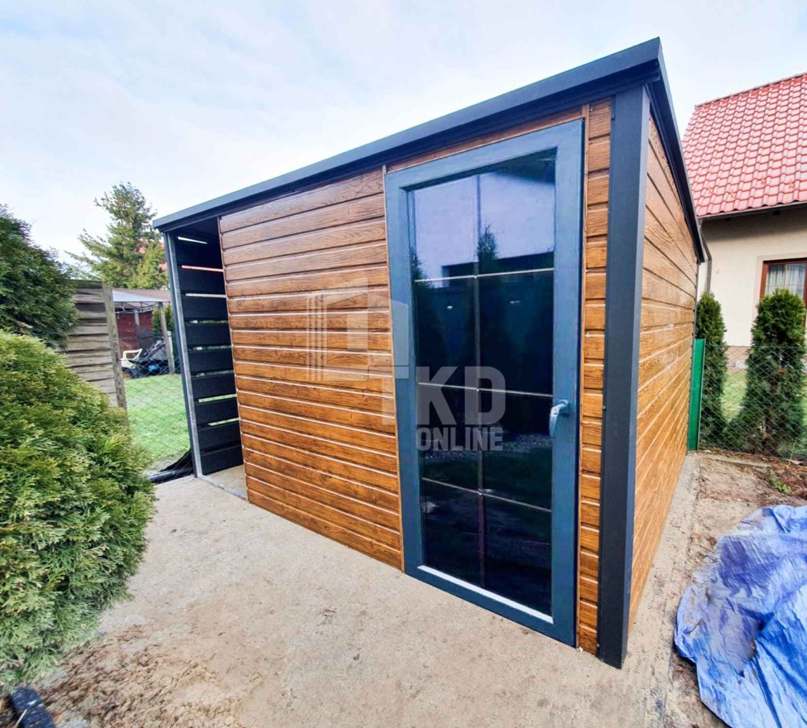 Domek ogrodowy 2,5x3 + wiata 1x3 - Otwór na drzwi drewnopodobny TKD153 Międzyrzecz - zdjęcie 5