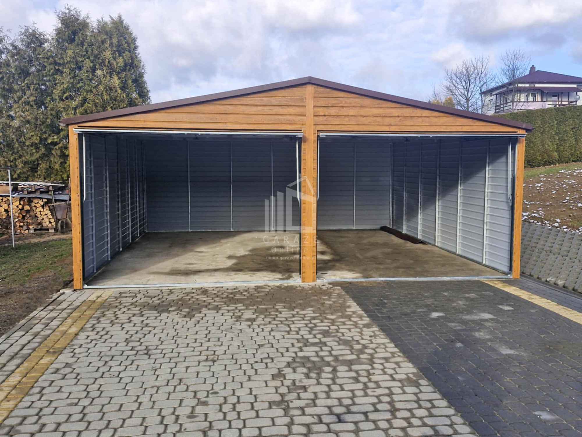 Garaż blaszany 6x6,5m bramy uchylne  drewnopodobny rynny dwuspad ID846 Ruda Śląska - zdjęcie 7
