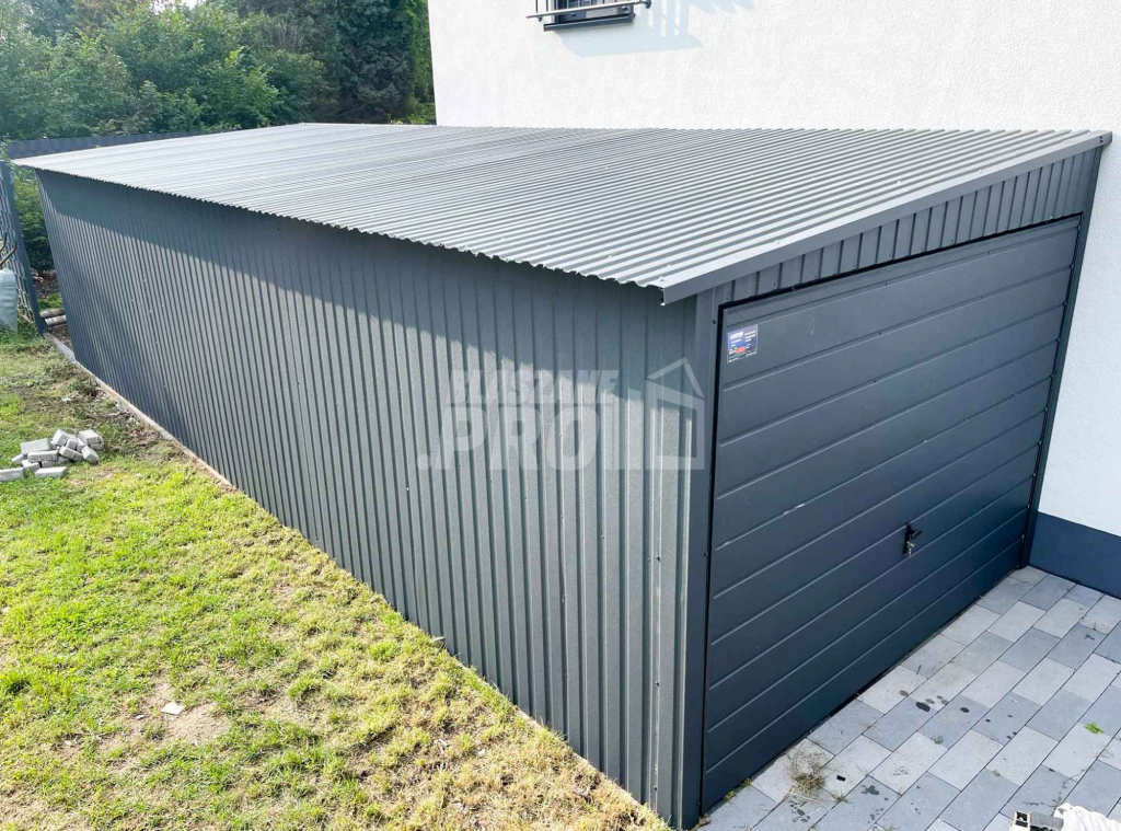 Garaż blaszany 3x9 2x Brama uchylna + antracyt  spad w bok GP191 Grunwald - zdjęcie 7