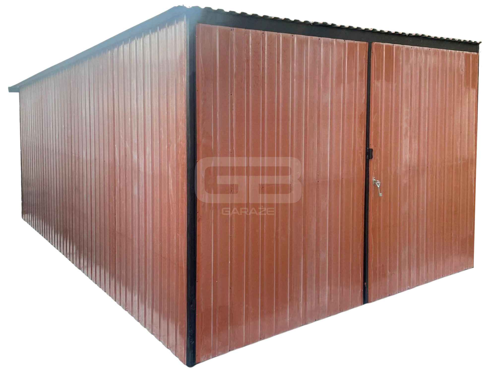 Garaż blaszany 3x5m - Brama dwuskrzydłowa jasny brąz rynny dach GB144 Iława - zdjęcie 1