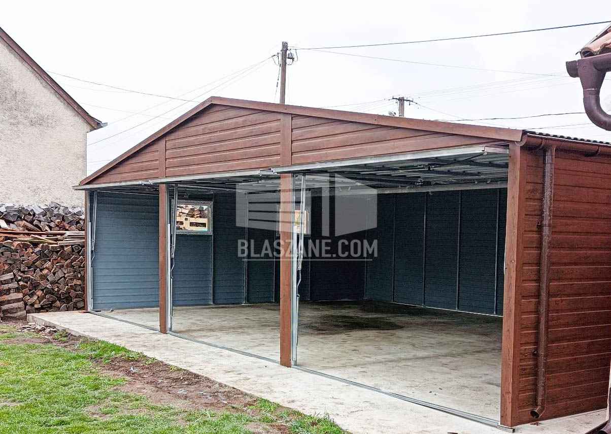 Garaż Blaszany 10x7m - 3x Brama drewnopodobny dach dwuspadowy BL161 Czersk - zdjęcie 2